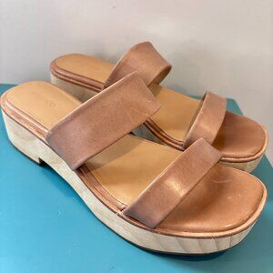 Nisolo Ellie All-Day Clog Slide Wooden Platform Neutral Leather Sandals Size 9